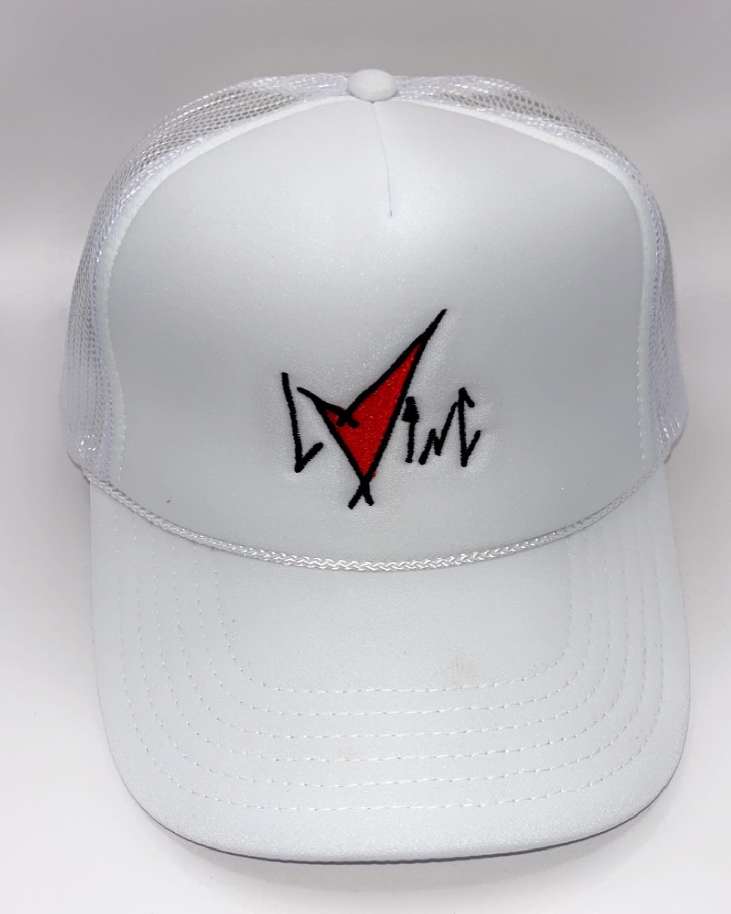 White Classic Ink Foam Mesh Trucker (Red)
