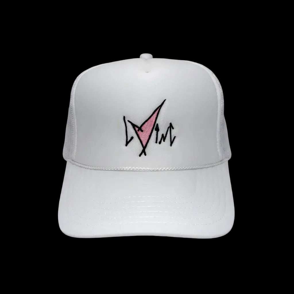 White Classic Ink Foam Mesh Trucker (Pink)