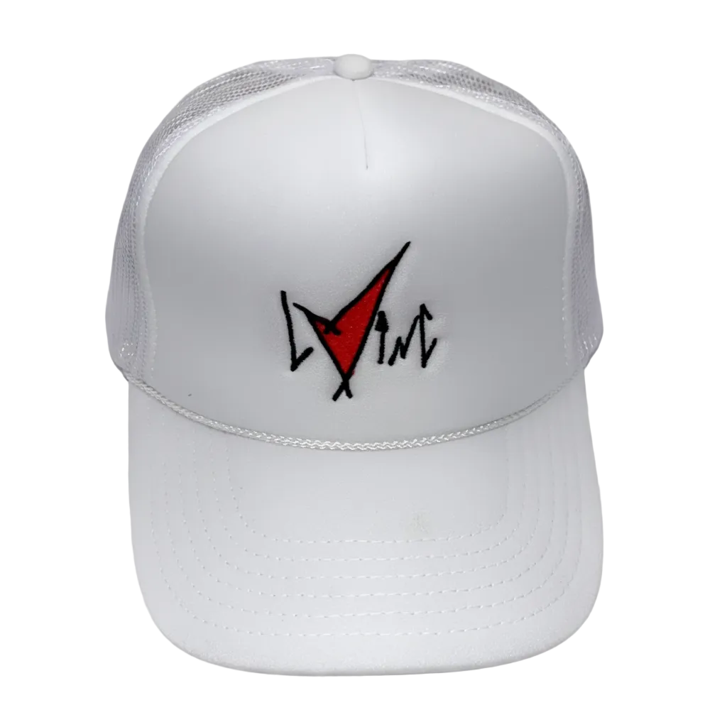 White Classic Ink Foam Mesh Trucker (Red)