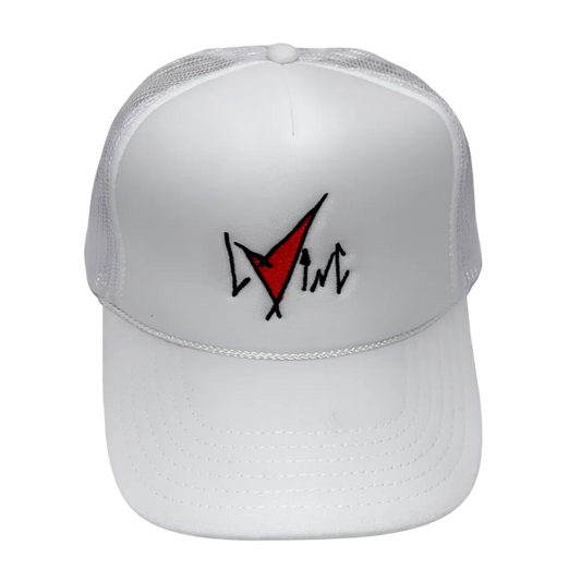 White Classic Ink Foam Mesh Trucker (Red)
