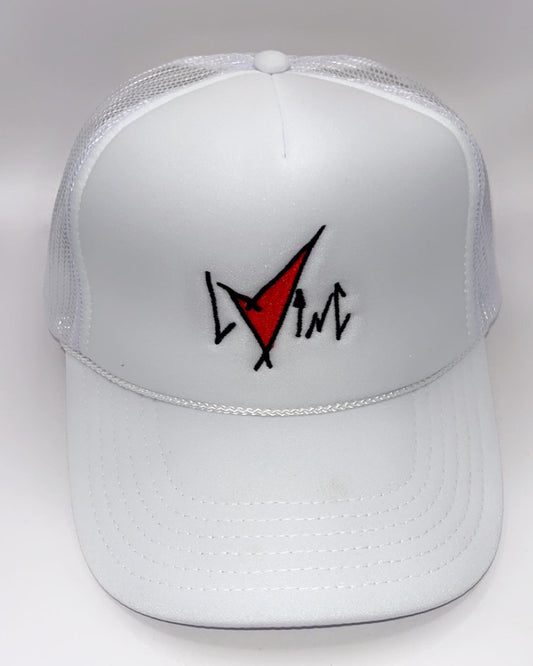 White Classic Ink Foam Mesh Trucker (Red)
