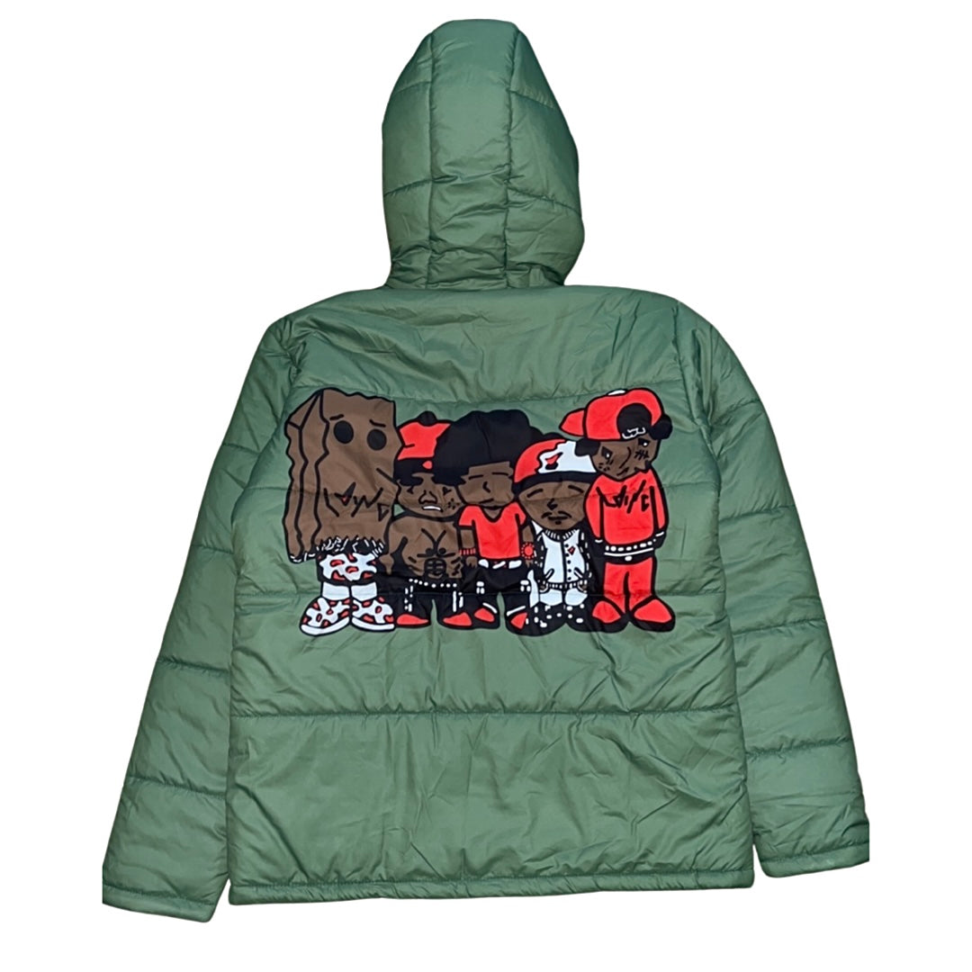 Olive Green Ink Squad Puffer Jacket