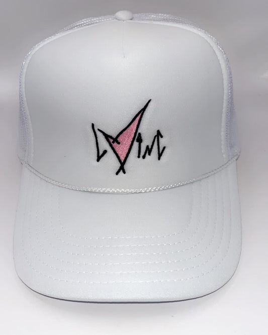 White Classic Ink Foam Mesh Trucker (Pink)